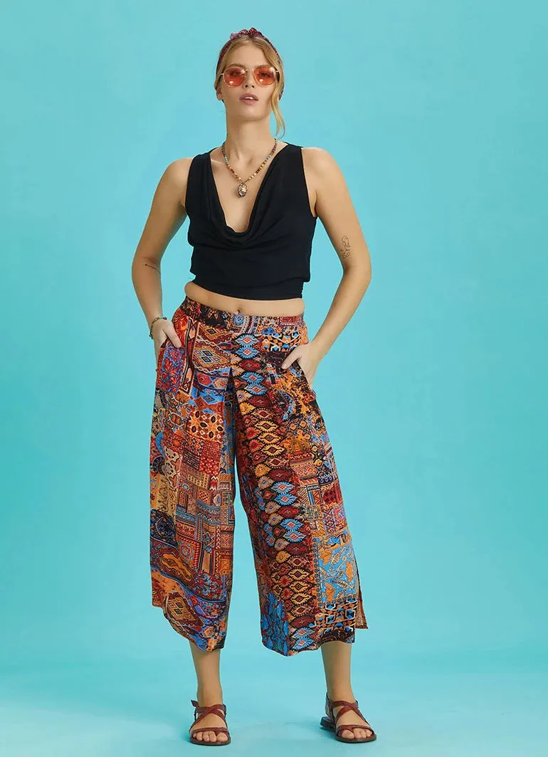 African Pattern Front Pleat Detailed Women's Trousers Skirt