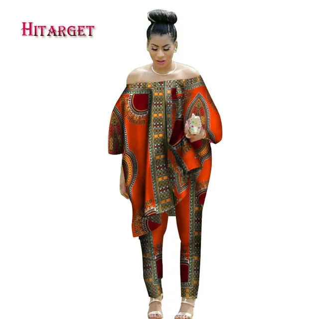 African Women 2 Piece Set Dashiki Cotton Print Wax Crop Top and Shirt Set