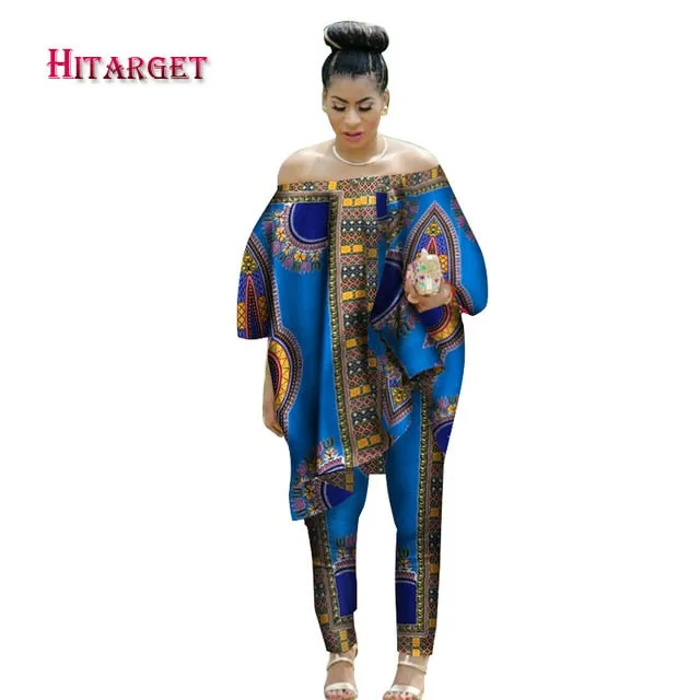 African Women 2 Piece Set Dashiki Cotton Print Wax Crop Top and Shirt Set