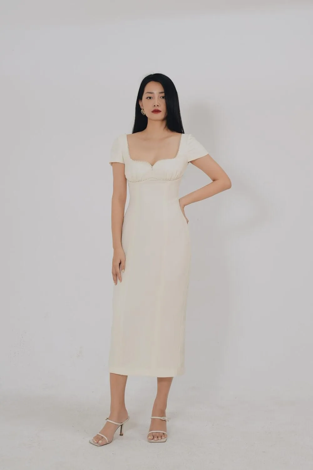 Anderson Sheath Sweetheart Neck Ribbed Cotton Midi Dress