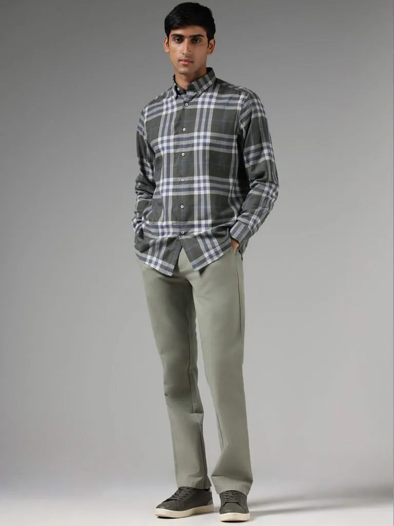 Ascot Olive Checked Cotton Blend Relaxed-Fit Shirt