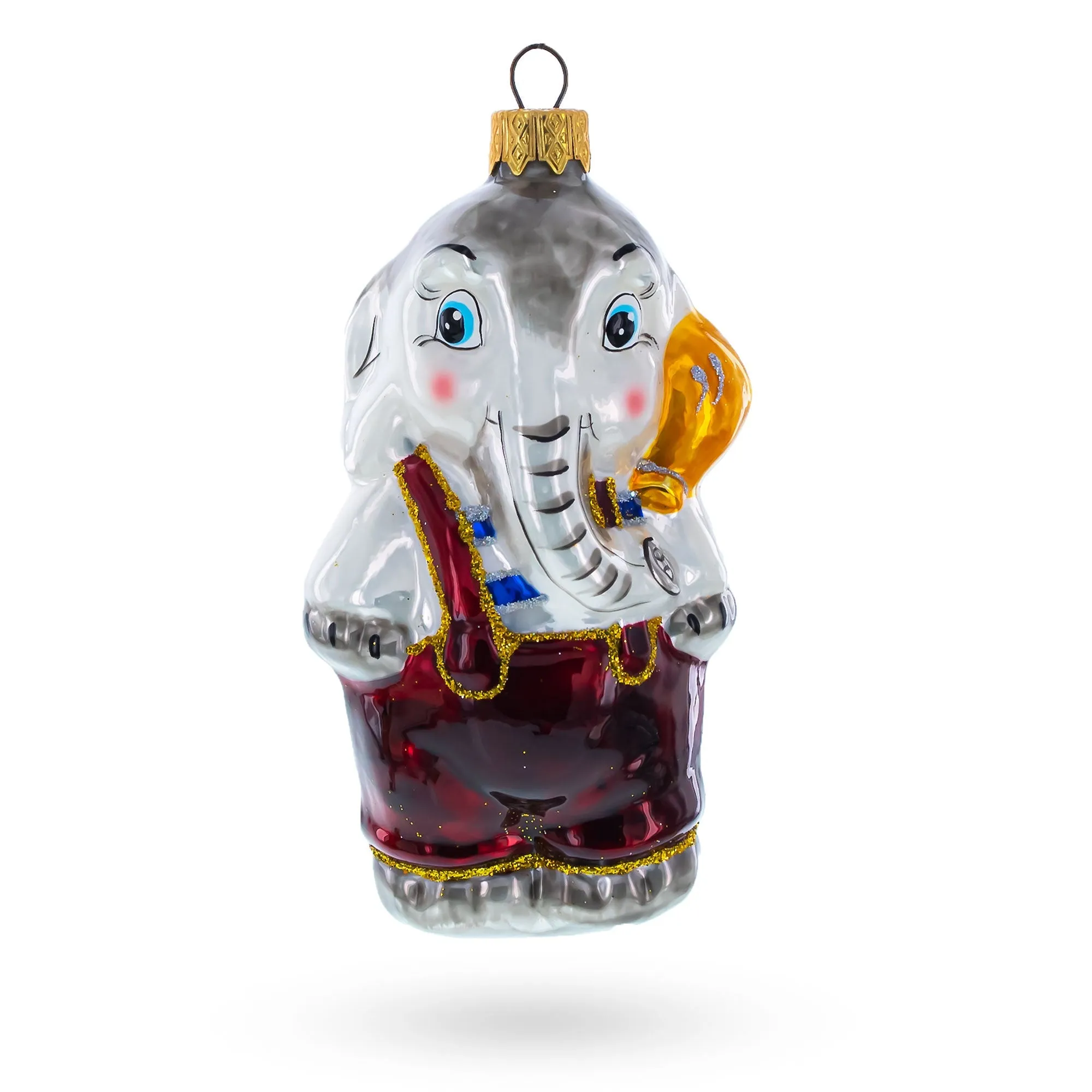 Baby Elephant Wearing Pants Glass Christmas Ornament