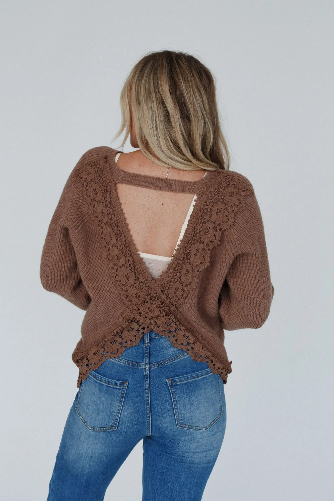 Back To Business Crochet Lace Top - Mocha