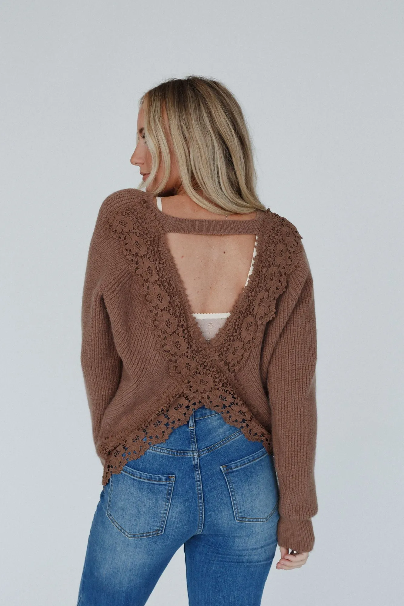 Back To Business Crochet Lace Top - Mocha