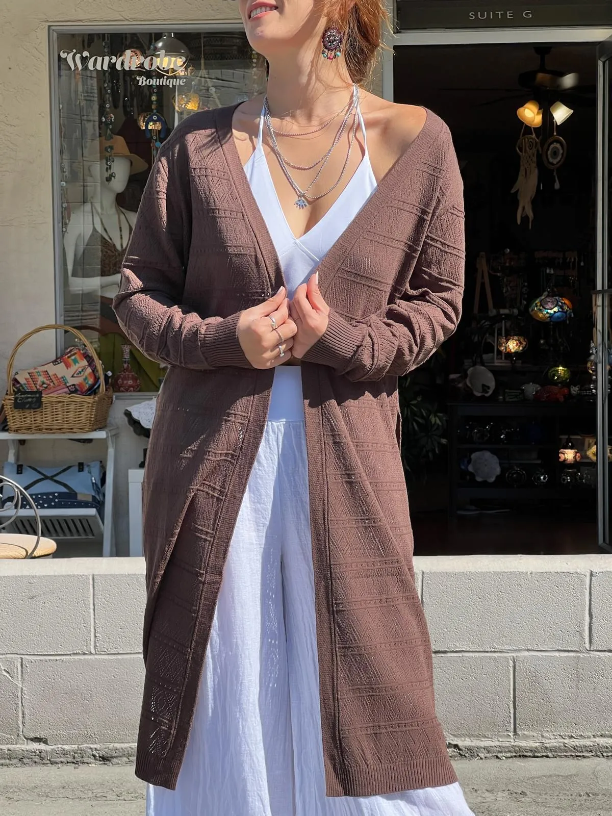 Beige Long Knitwear Jacket