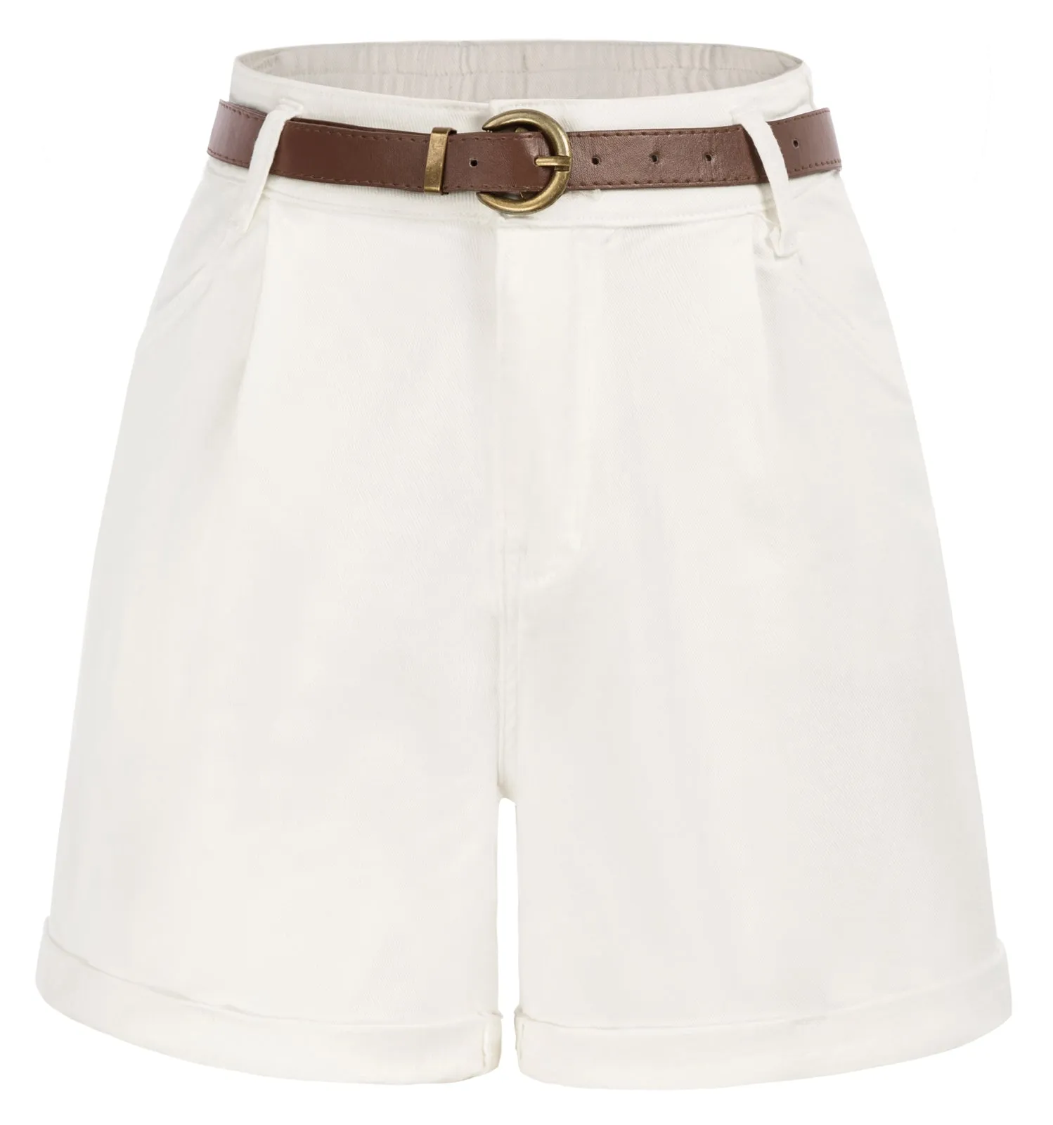 Bermuda Shorts Elastic Waist Wide Leg Shorts with Pockets & Belts