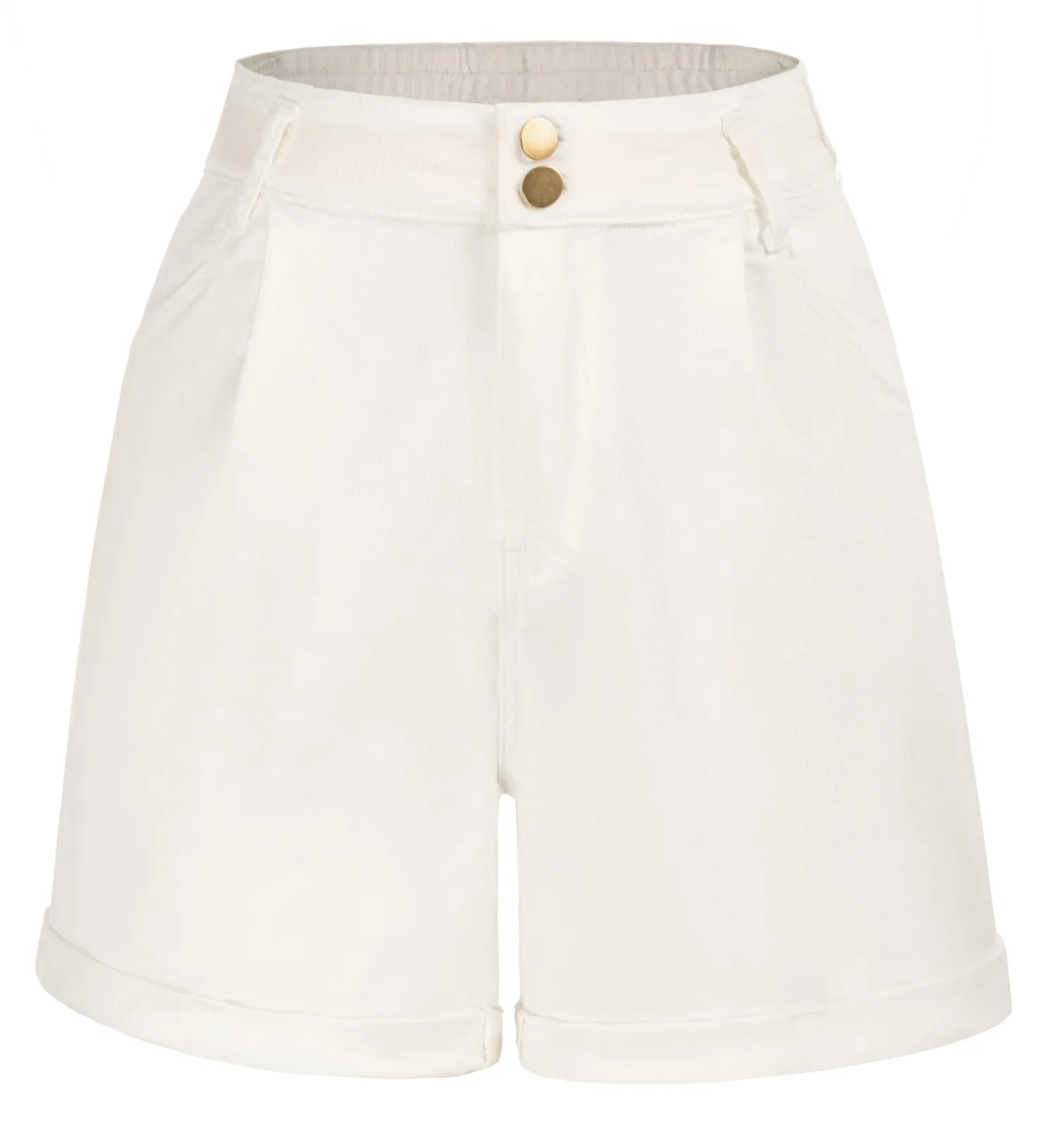 Bermuda Shorts Elastic Waist Wide Leg Shorts with Pockets & Belts