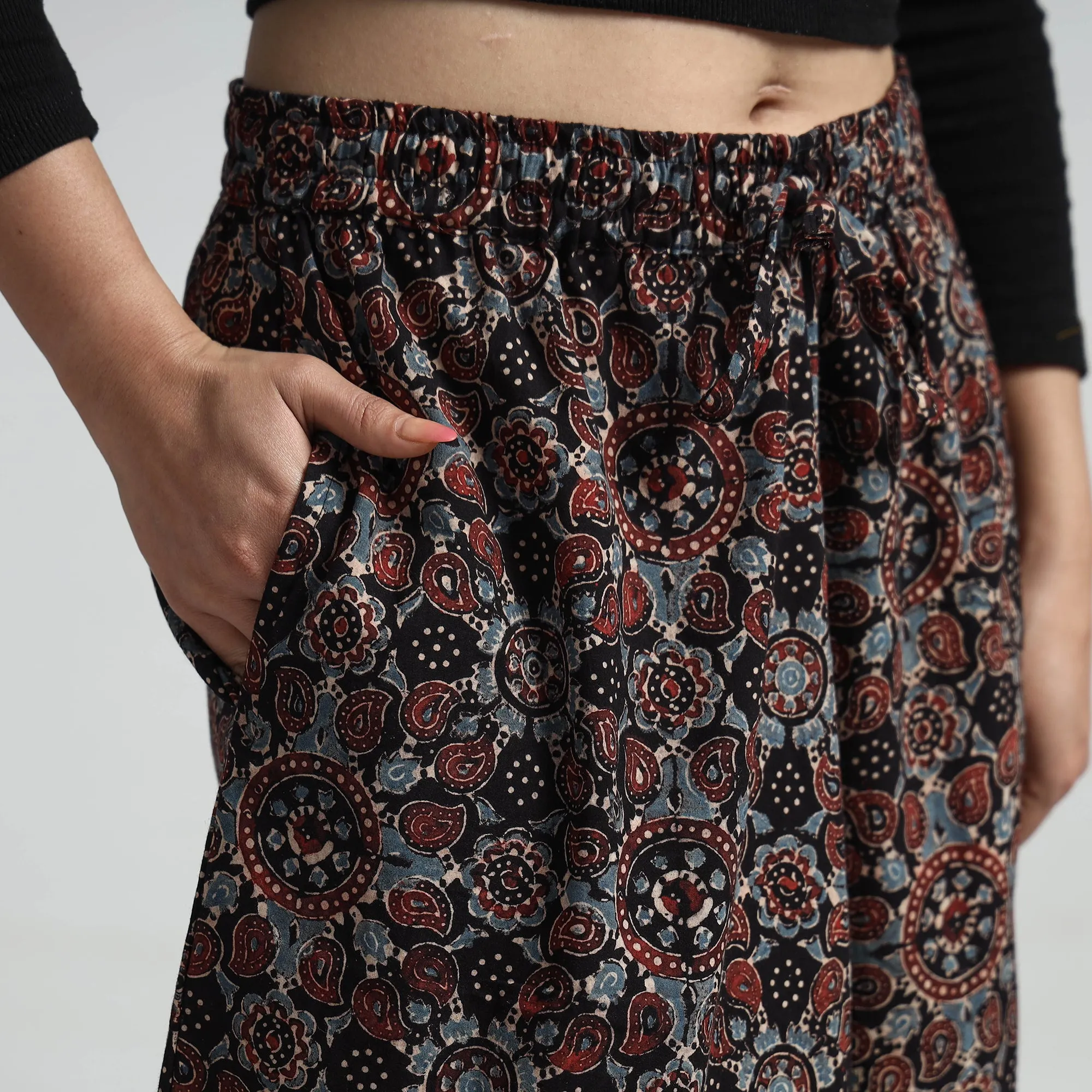 Black - Ajrakh Hand Block Printed Cotton Elasticated Harem Pant