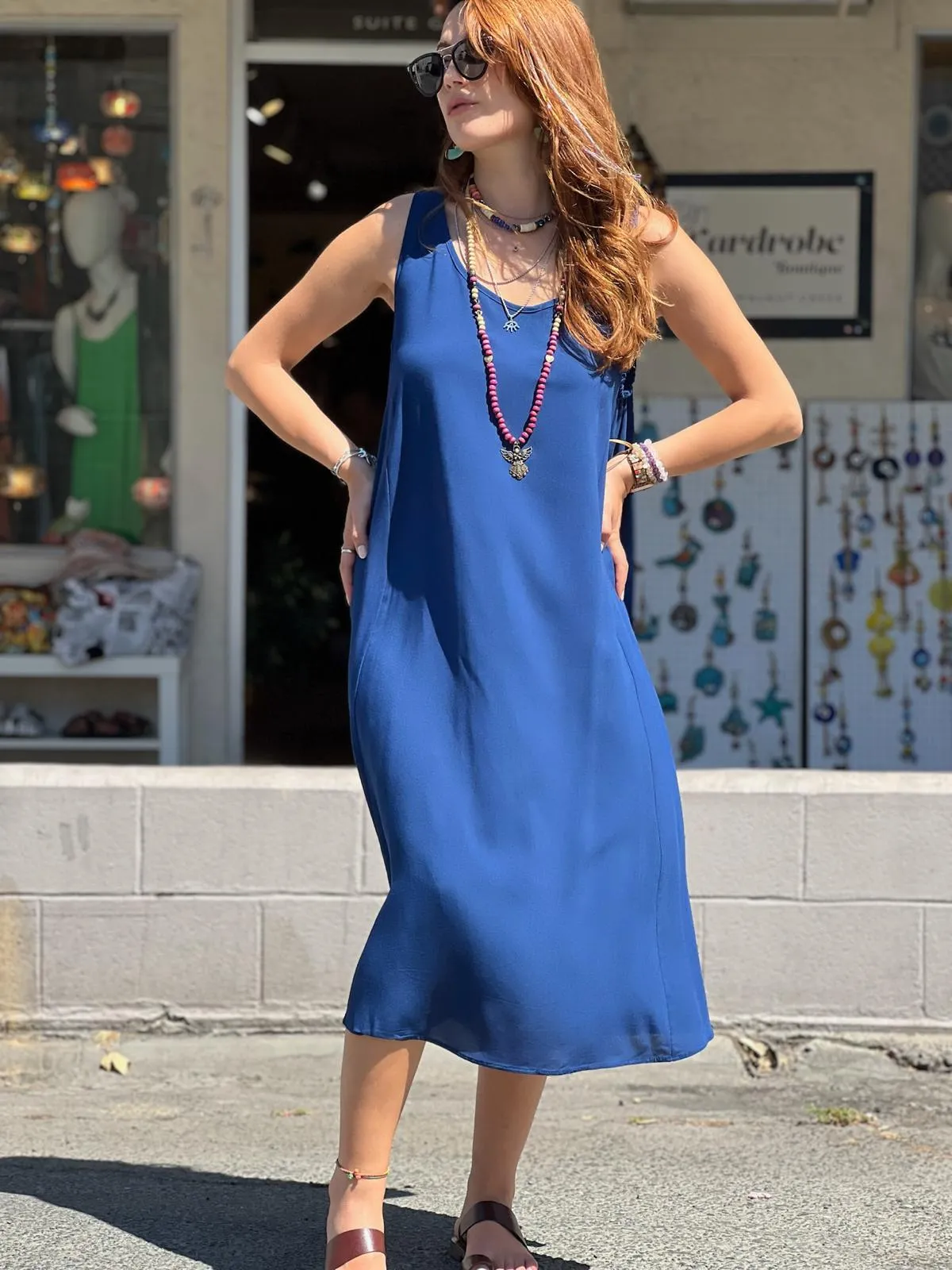 Blue Pocket Detailed Viscose Dress