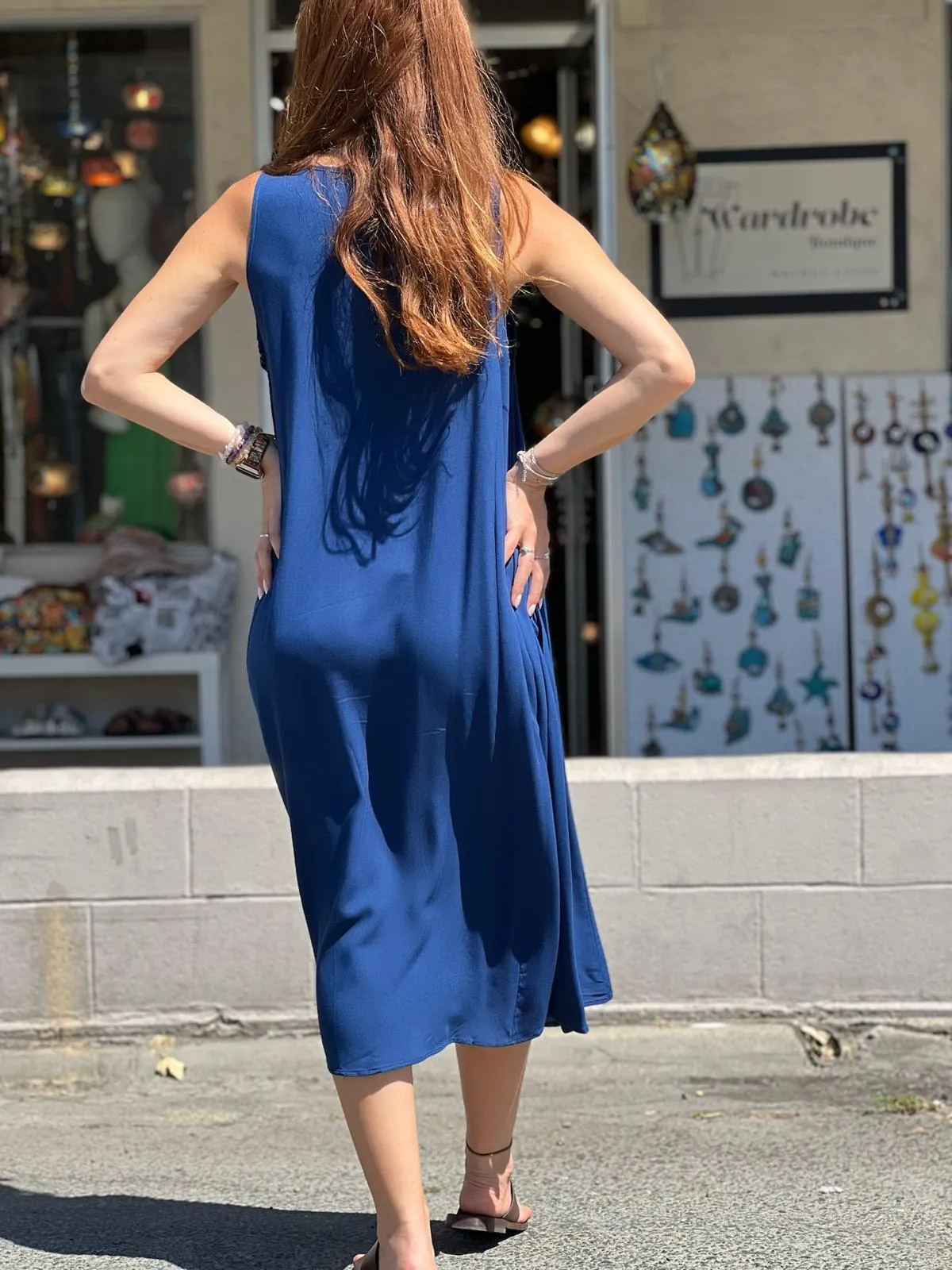 Blue Pocket Detailed Viscose Dress