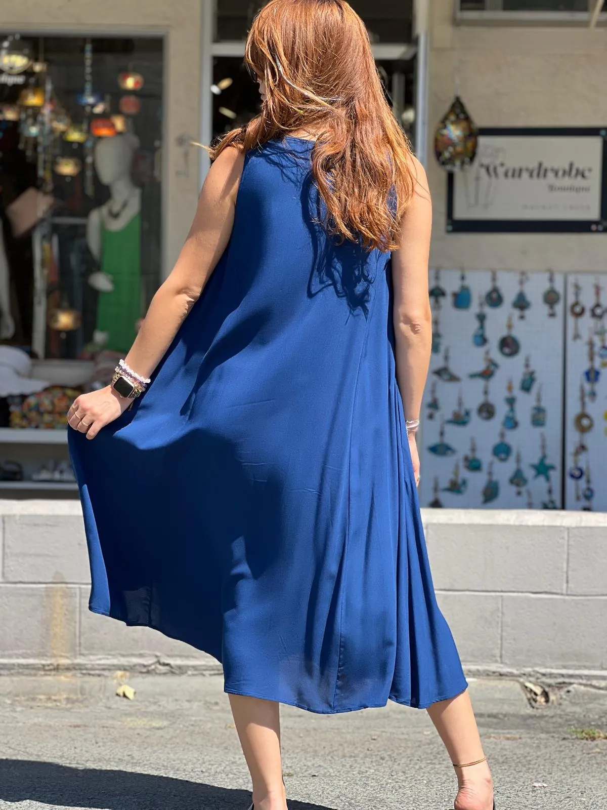 Blue Pocket Detailed Viscose Dress