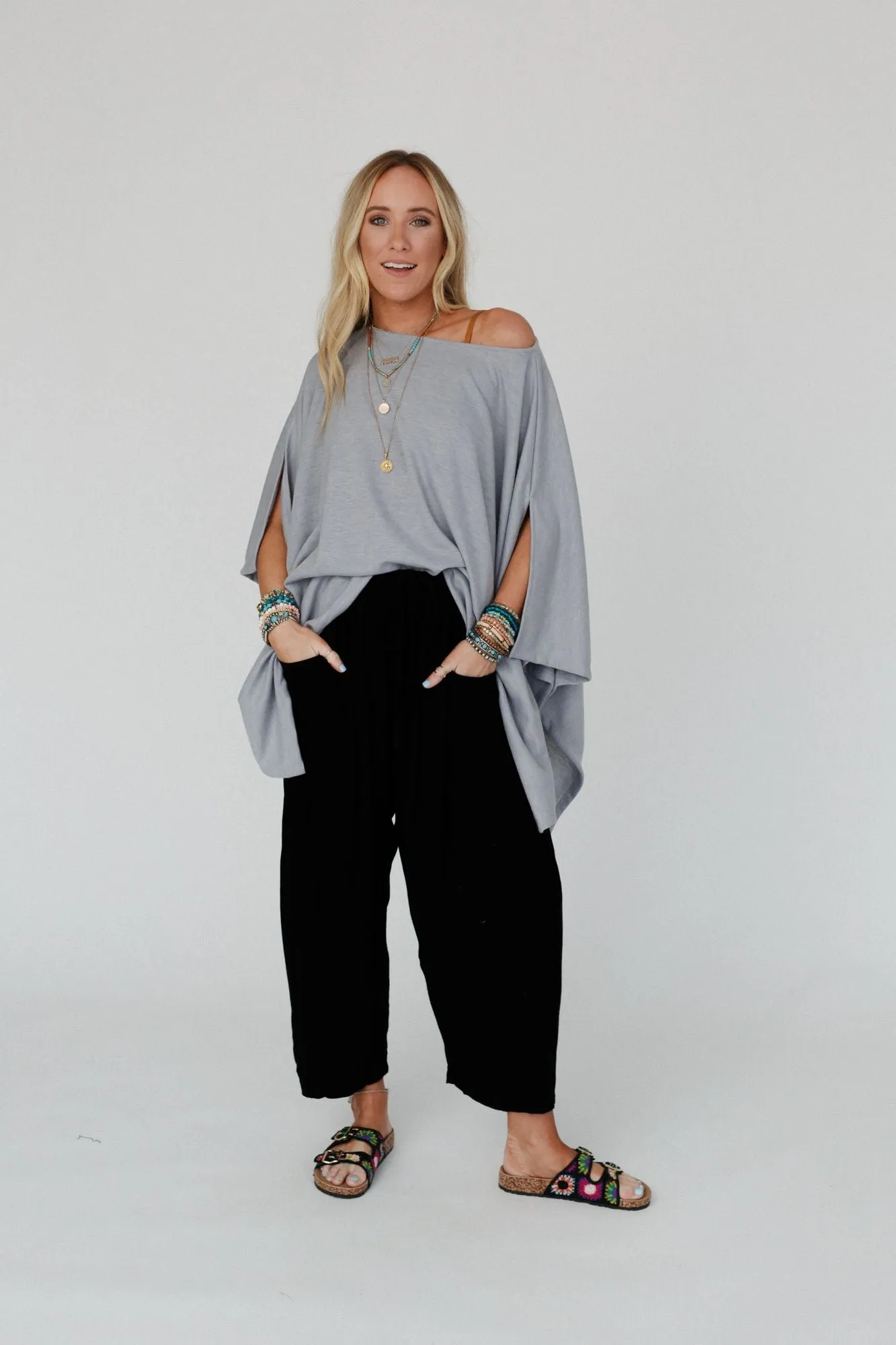 Breeze Embrace Flowy Top - Gray