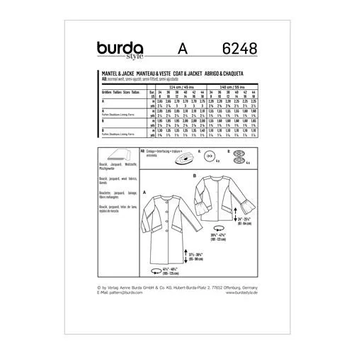 Burda Pattern X06248 Misses' Lined Coat Or Jacket (8-18)