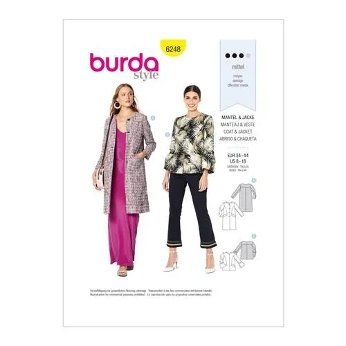 Burda Pattern X06248 Misses' Lined Coat Or Jacket (8-18)