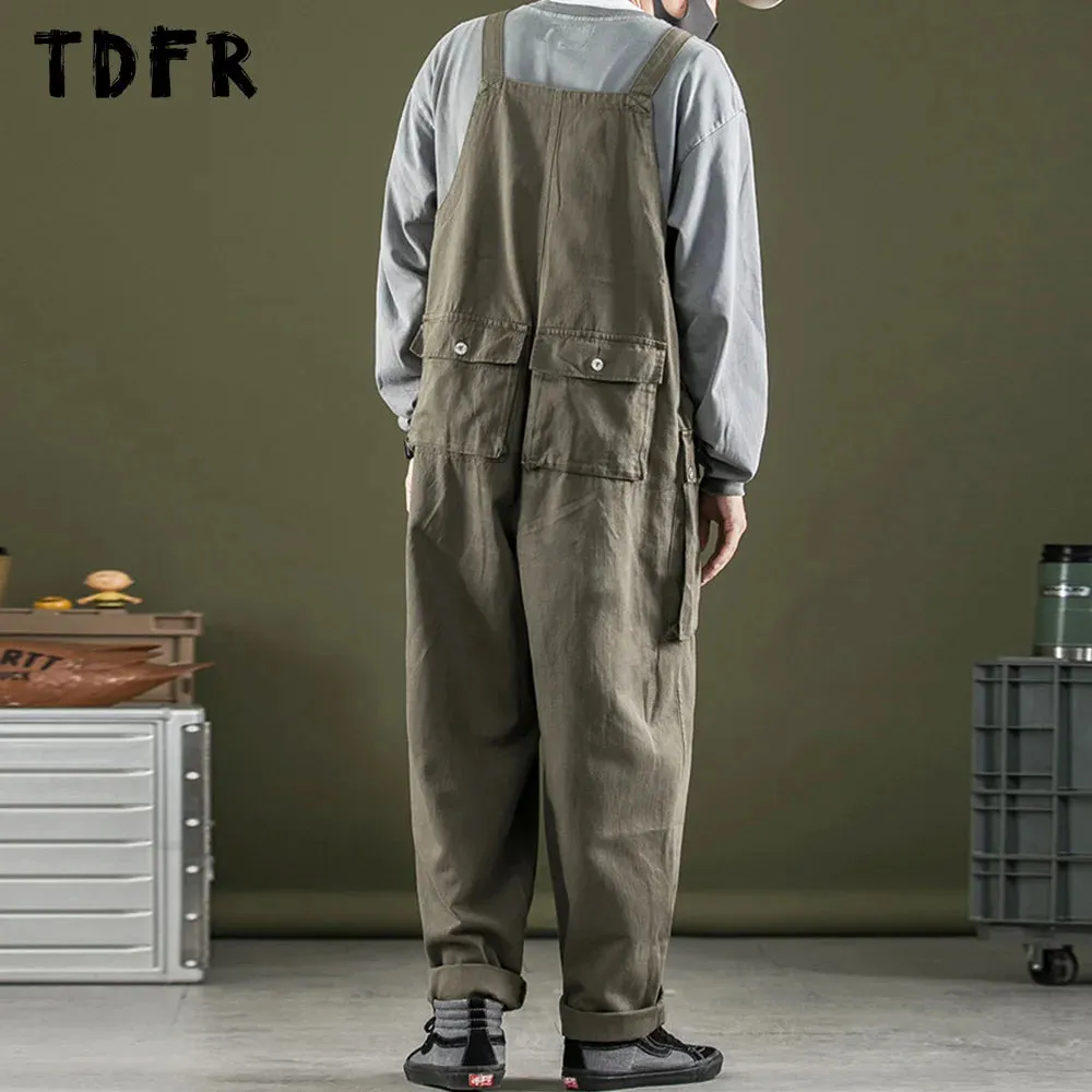 Casual Loose Wide Leg Cargo Pants Jumpsuit Men Overalls Trousers