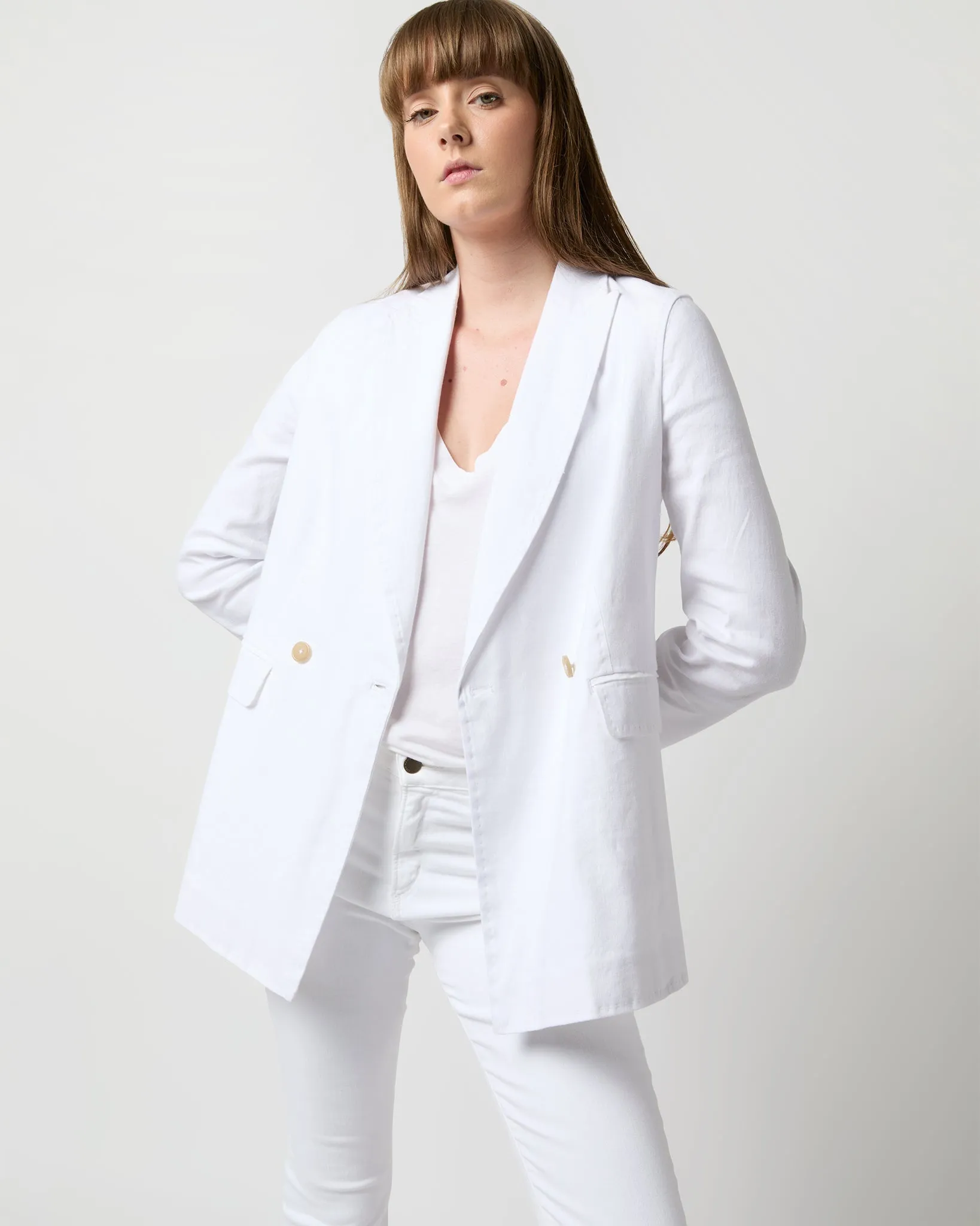 Constance Jacket in White Stretch Cotolino