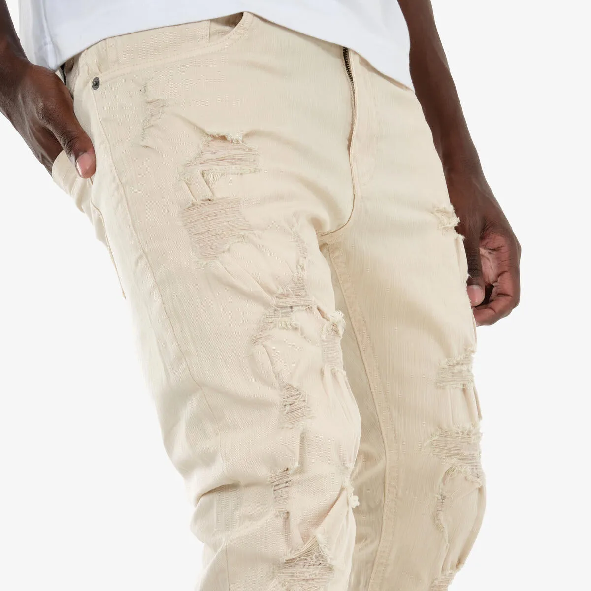 Copper Rivet 'Rip & Repair' Destroyed Wash Pants (Beige) 033048