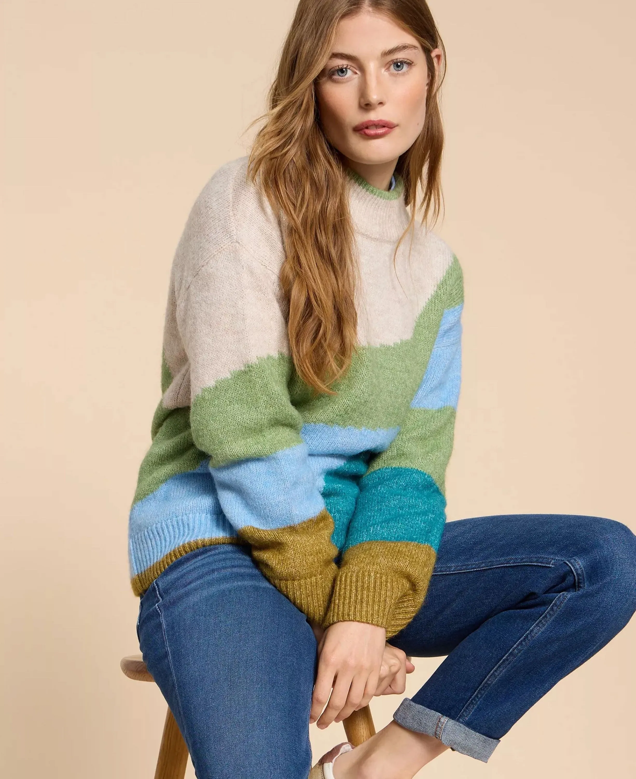 Daisy Colour Block Jumper - Green Multi