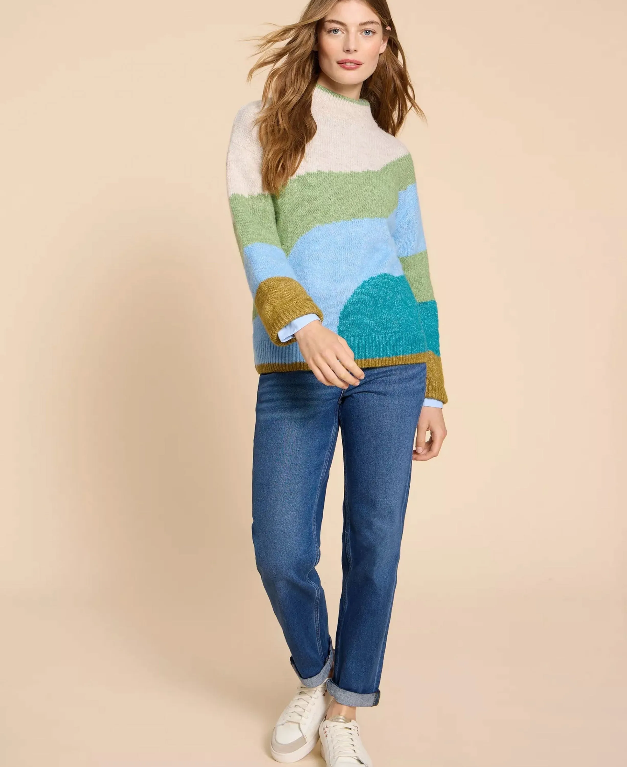 Daisy Colour Block Jumper - Green Multi