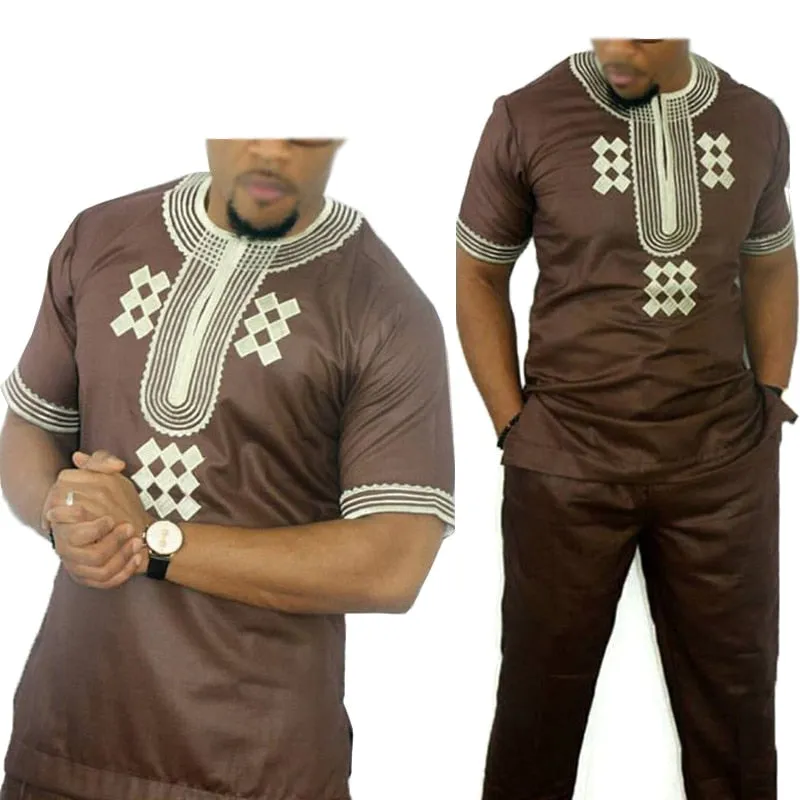 Dashiki African men's suits tops shirts pant 2 pieces set