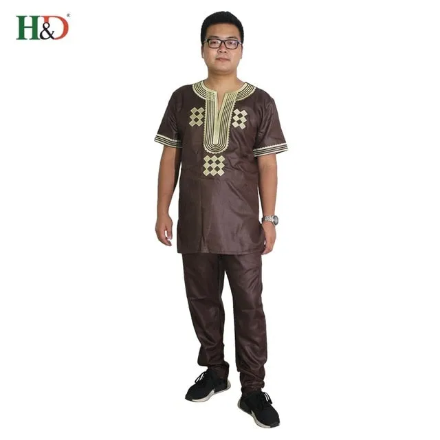 Dashiki African men's suits tops shirts pant 2 pieces set