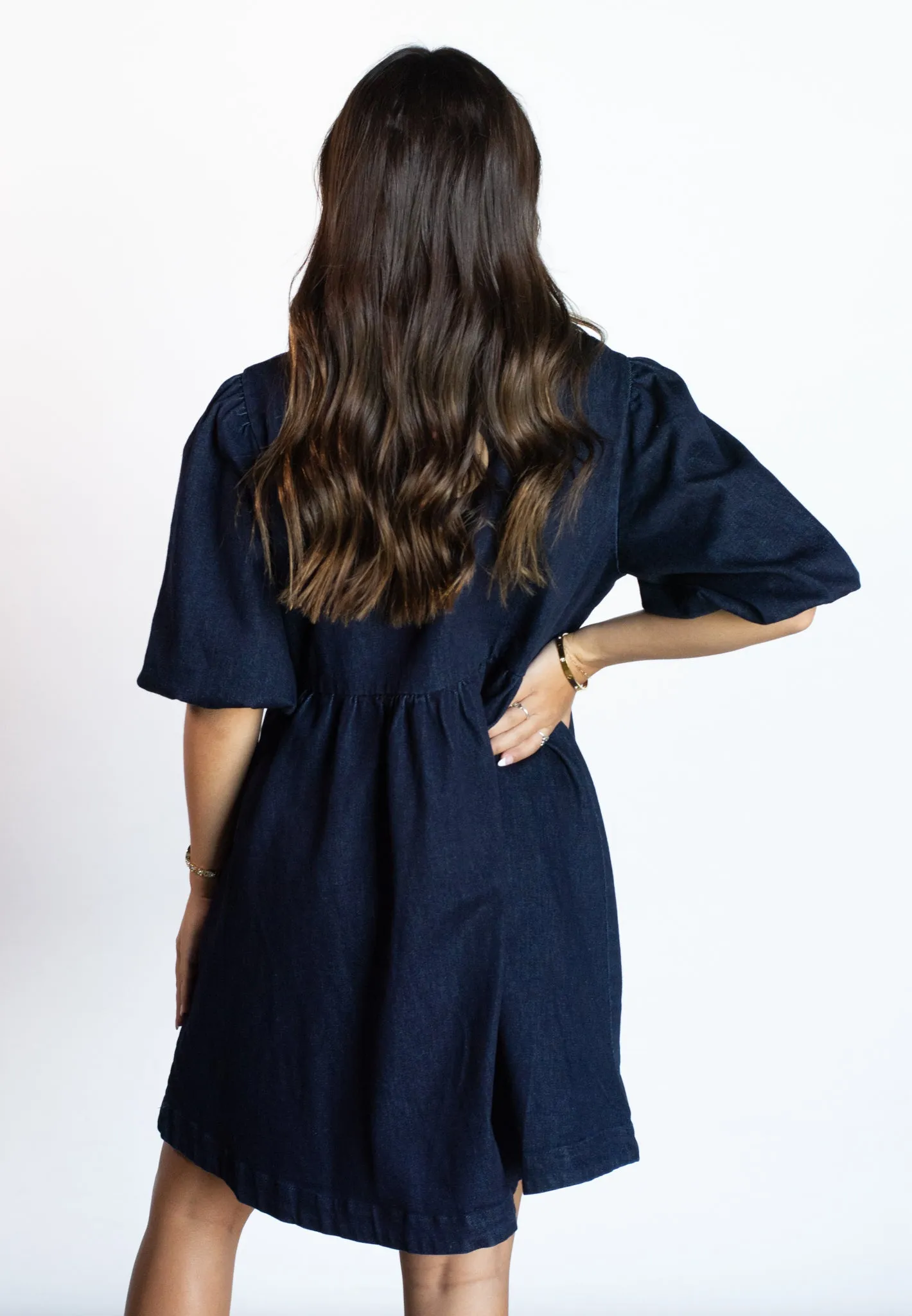 Downtown Daze Dark Washed Denim Bow Dress