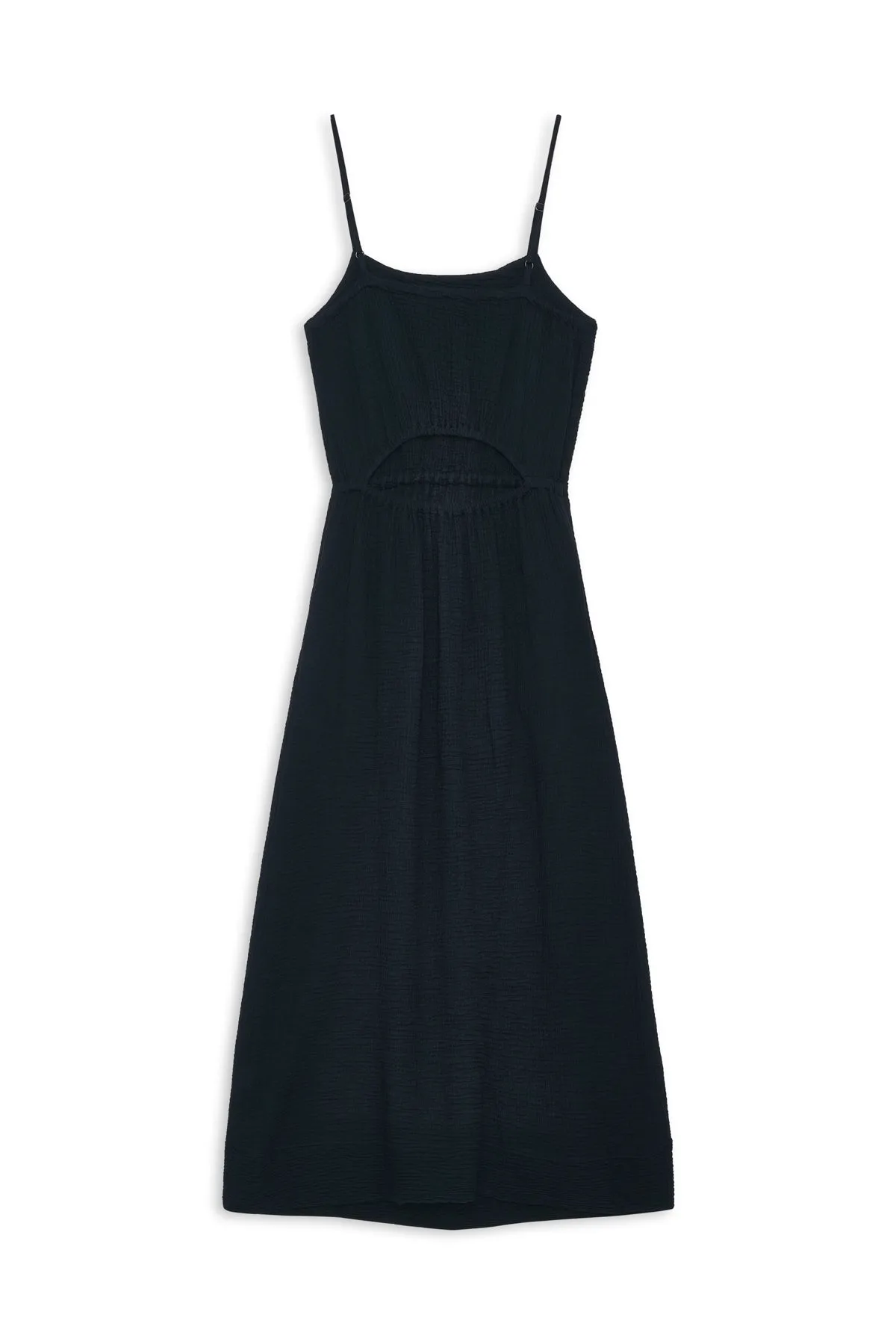 Gauze Open Back Midi Dress in New Navy