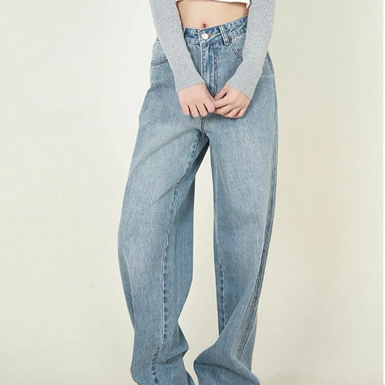 High Waist Loose Retro Brushed White Neutral Daddy Denim Trousers For Women