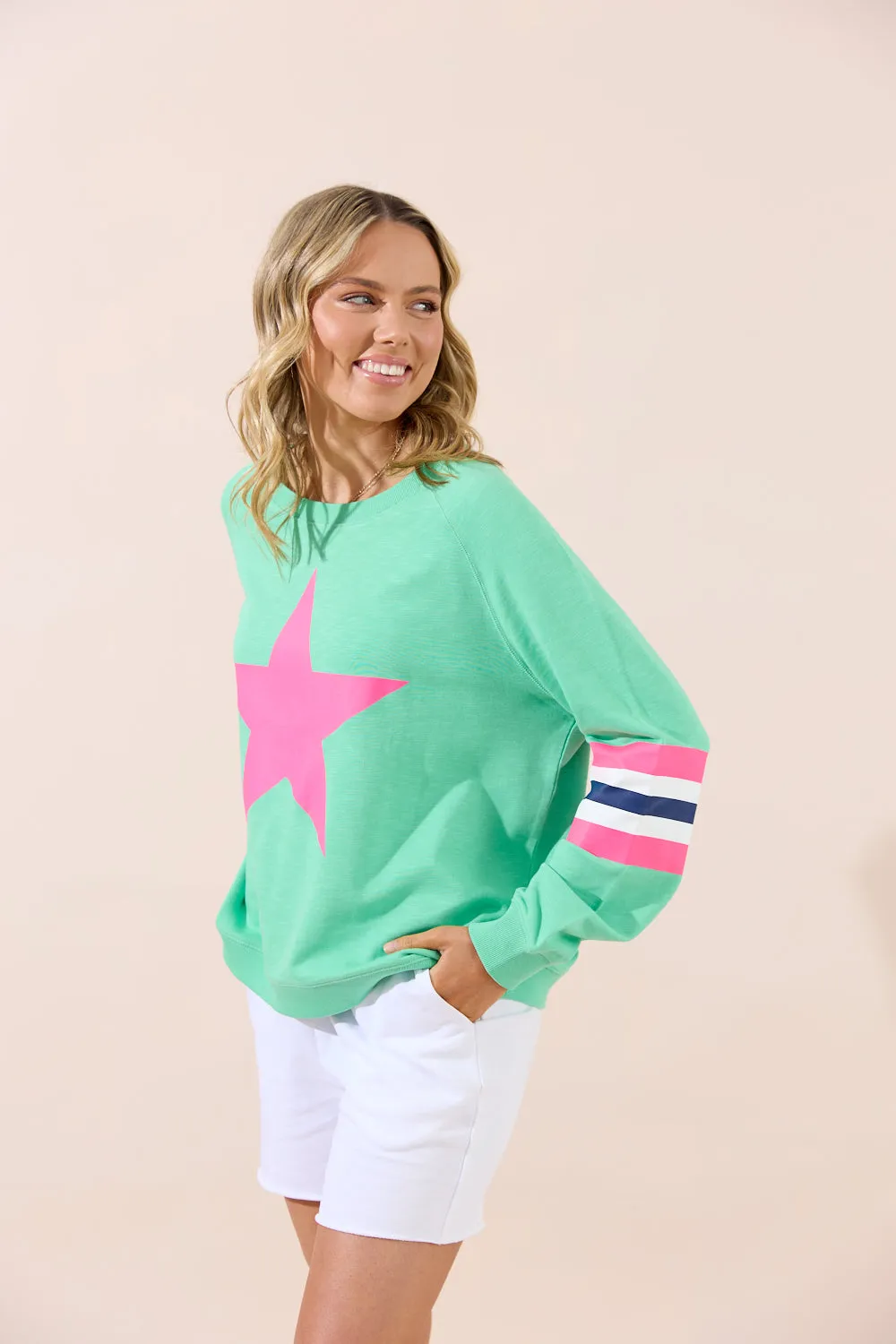 Holiday Sweater - Green/Pink Star