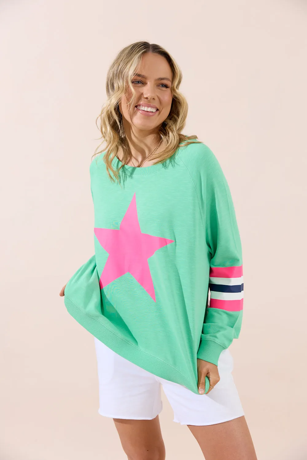 Holiday Sweater - Green/Pink Star