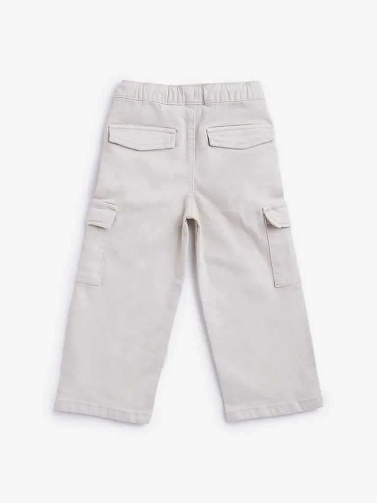 HOP Kids Beige Mid Rise Relaxed Fit Jeans