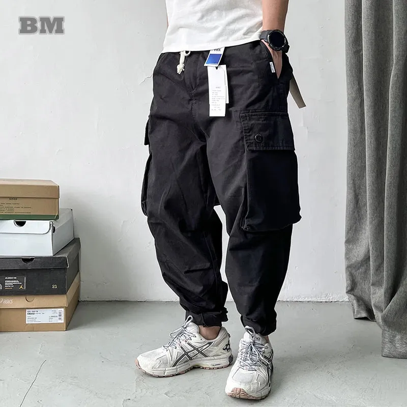 Japanese Streetwear Loose Straight Cargo Pants - Sports Casual Trousers