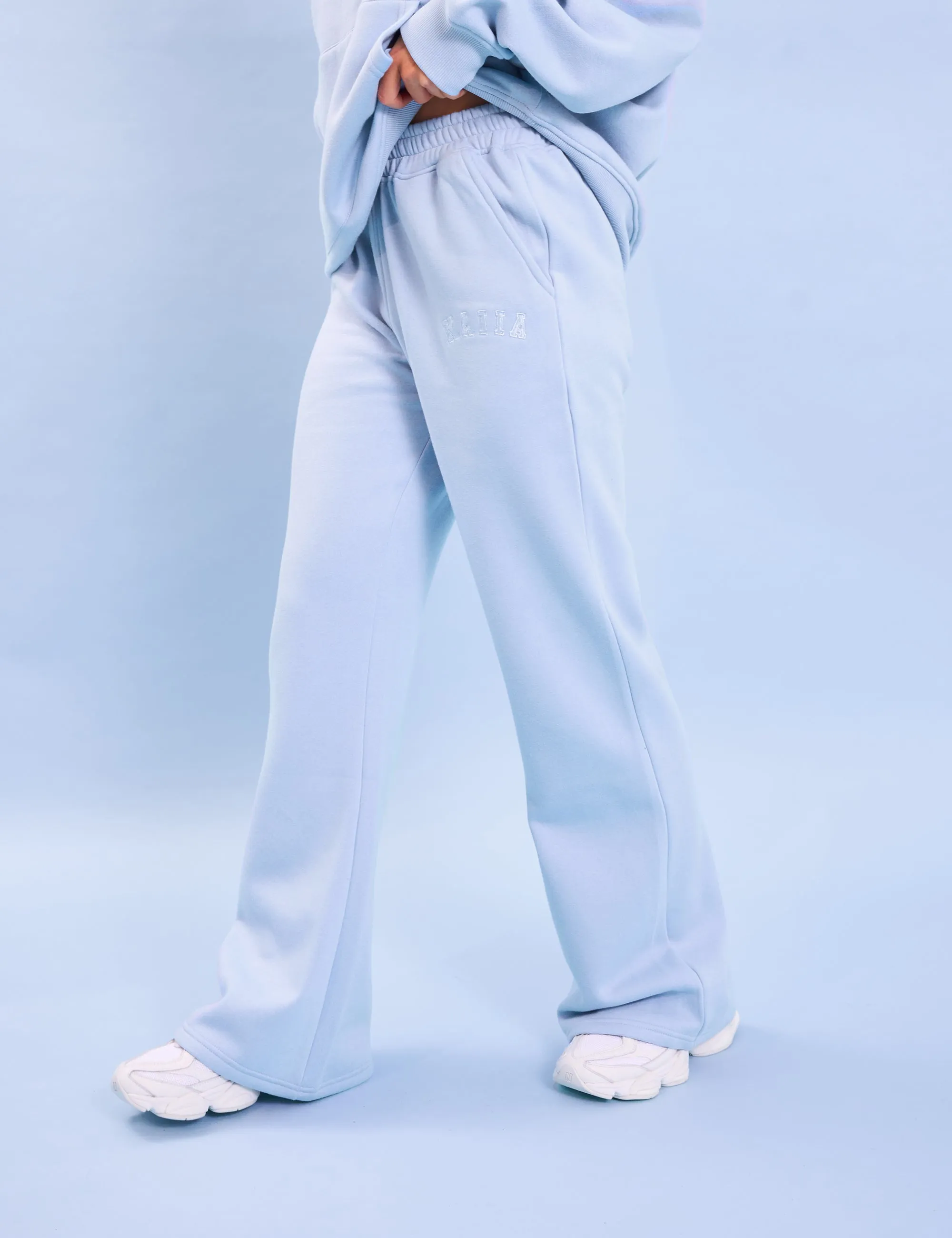 Kaiia Logo Wide Leg Sweat Pants Light Blue