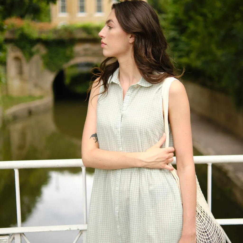 Matilda Cotton & Linen Midi Dress | Mint Check