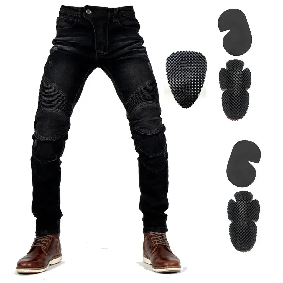 Men's Motorcycle Racing Pants Tight Blue Motorcycle Elastic Jeans With Pads Tight Motorcycle Slim Jeans