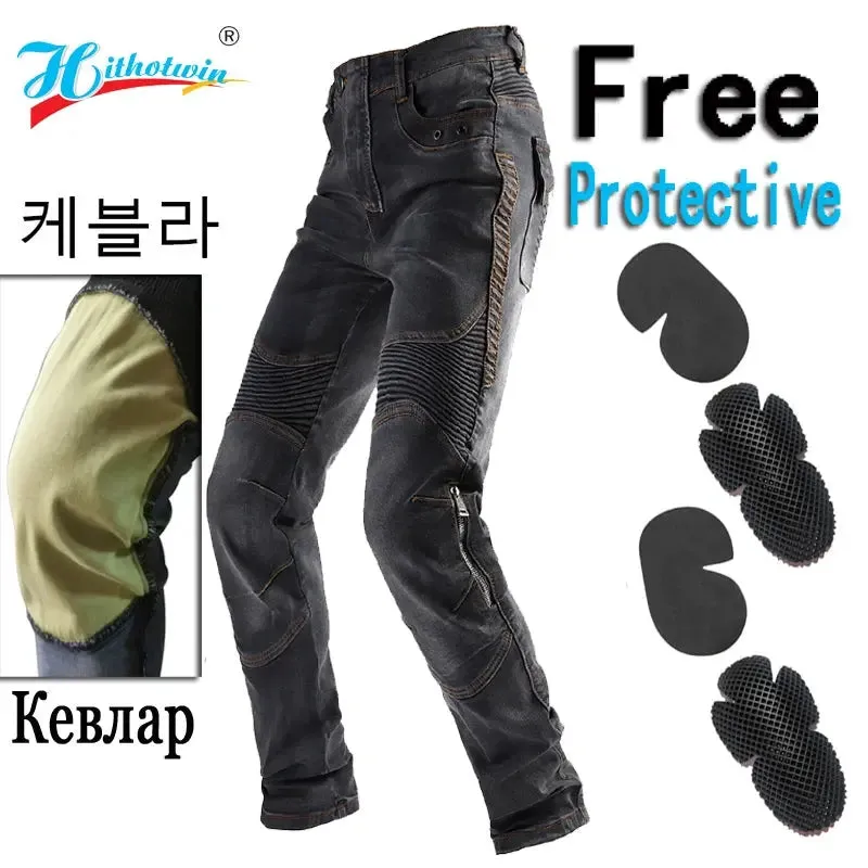 Men's Motorcycle Racing Pants Tight Blue Motorcycle Elastic Jeans With Pads Tight Motorcycle Slim Jeans