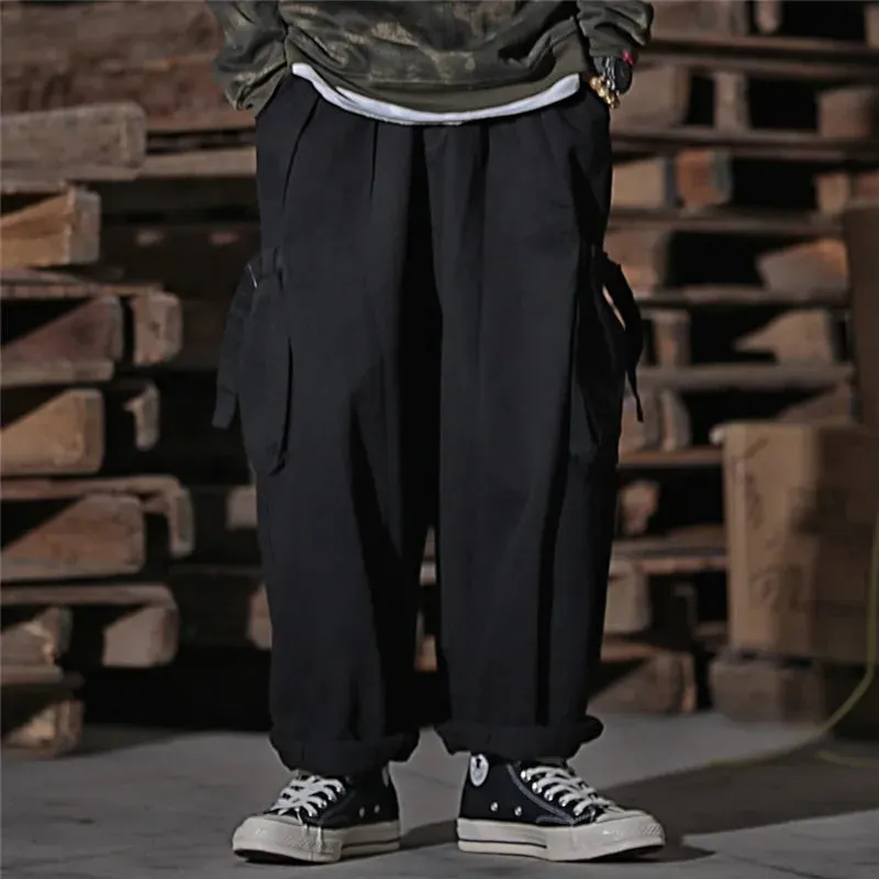 Multi Pocket Cargo Pants Safari Style Wide Leg Men's Trousers