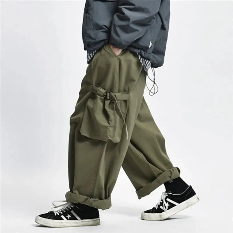 Multi Pocket Cargo Pants Safari Style Wide Leg Men's Trousers