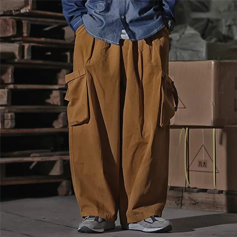 Multi Pocket Cargo Pants Safari Style Wide Leg Men's Trousers