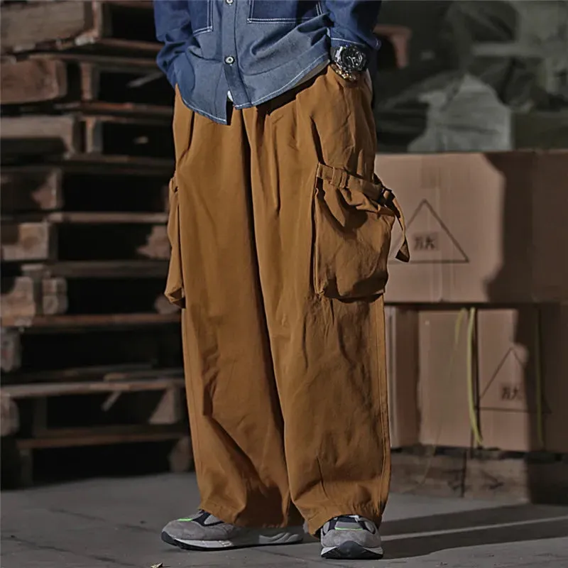 Multi Pocket Cargo Pants Safari Style Wide Leg Men's Trousers