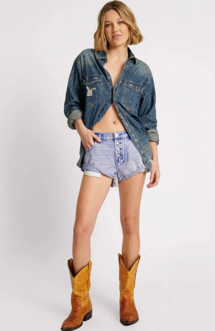 One Teaspoon - Cupid Blue Bandits Low Waist Denim Shorts - Cupid Blue