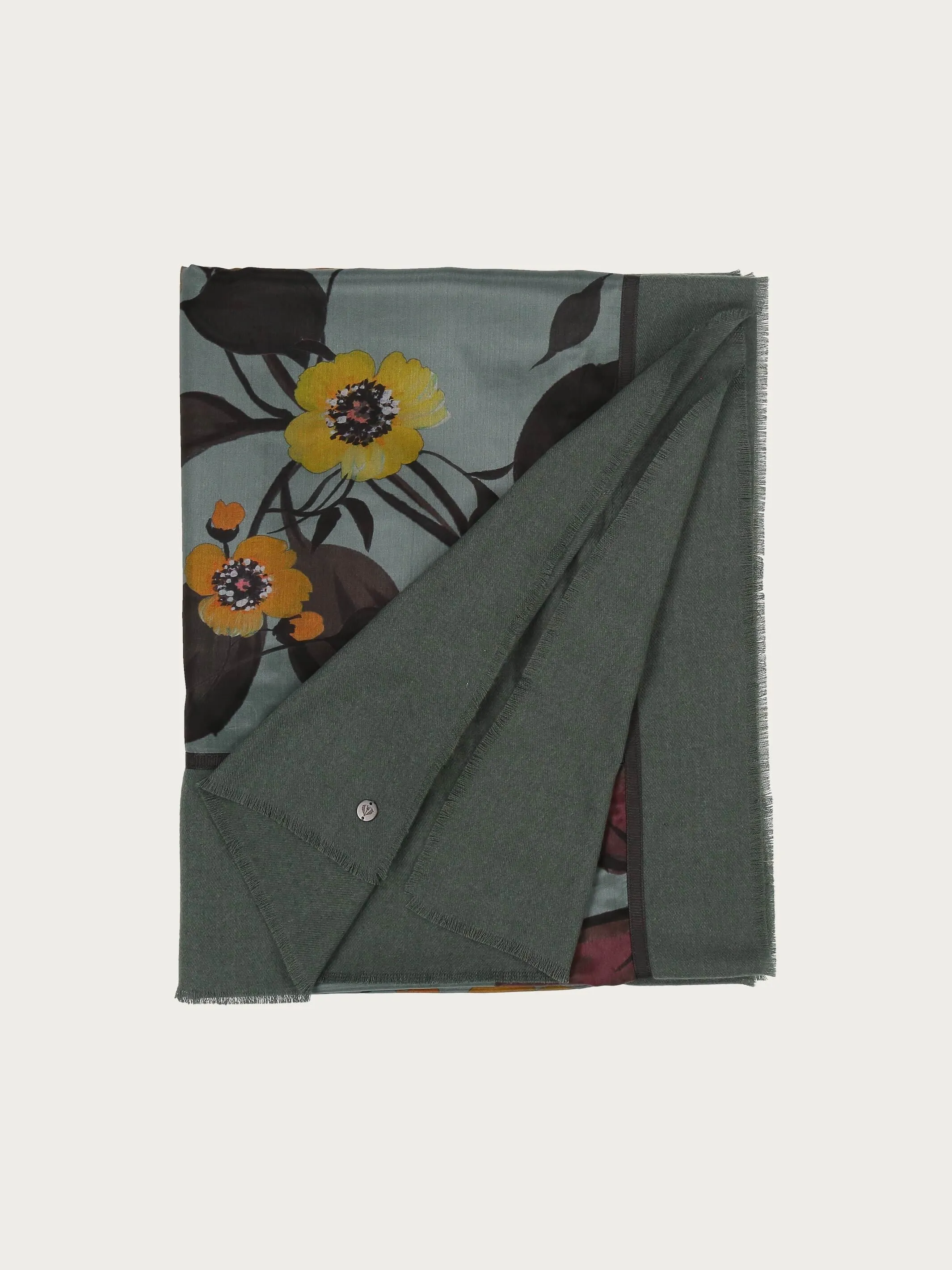 Patchwork-Stola mit Blumen-Print in Seidenmischung