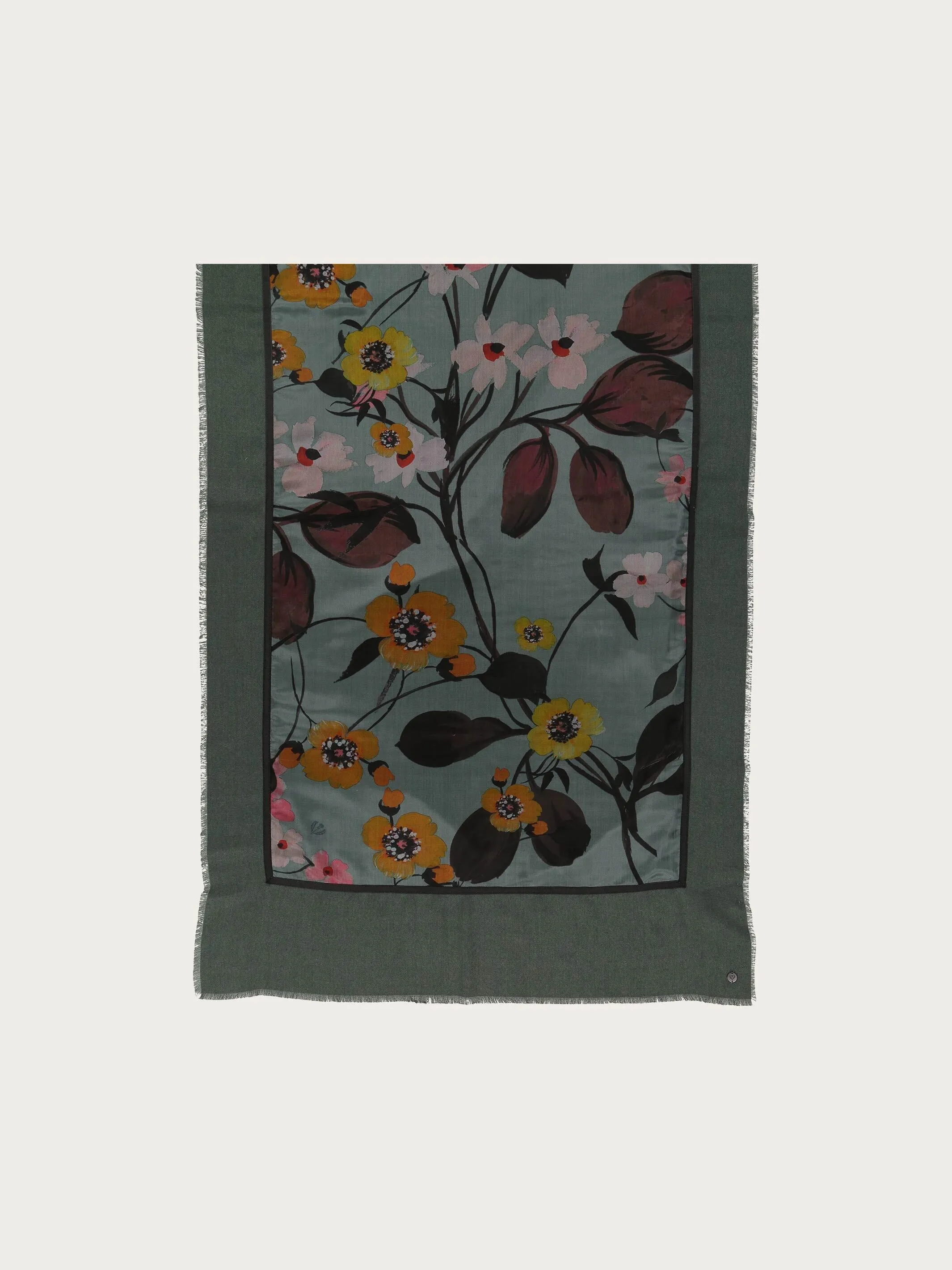 Patchwork-Stola mit Blumen-Print in Seidenmischung