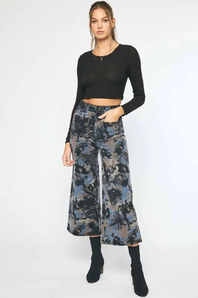 Printed Wide Leg Pant in Black by Entro