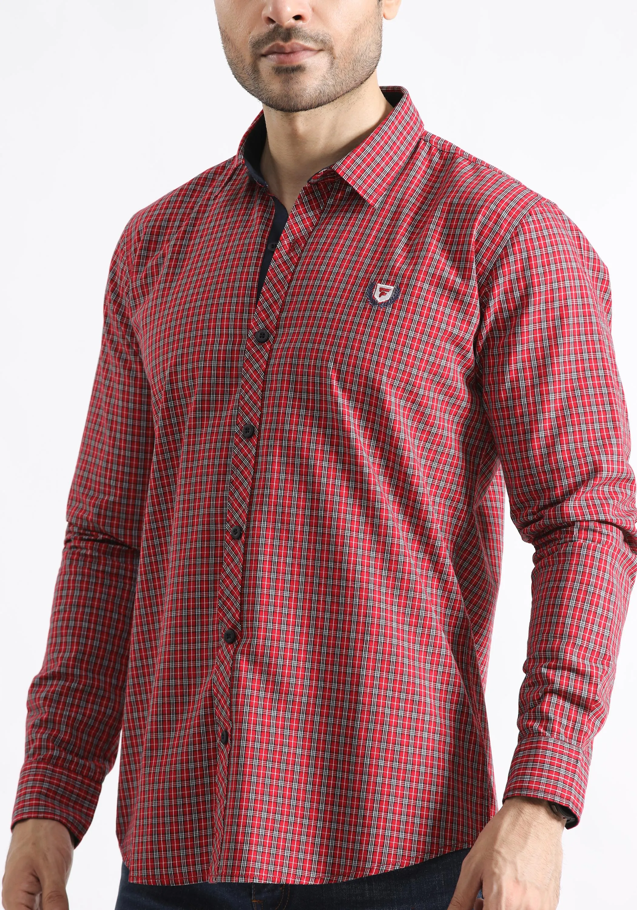 Red Checkered Slim Fit Shirt