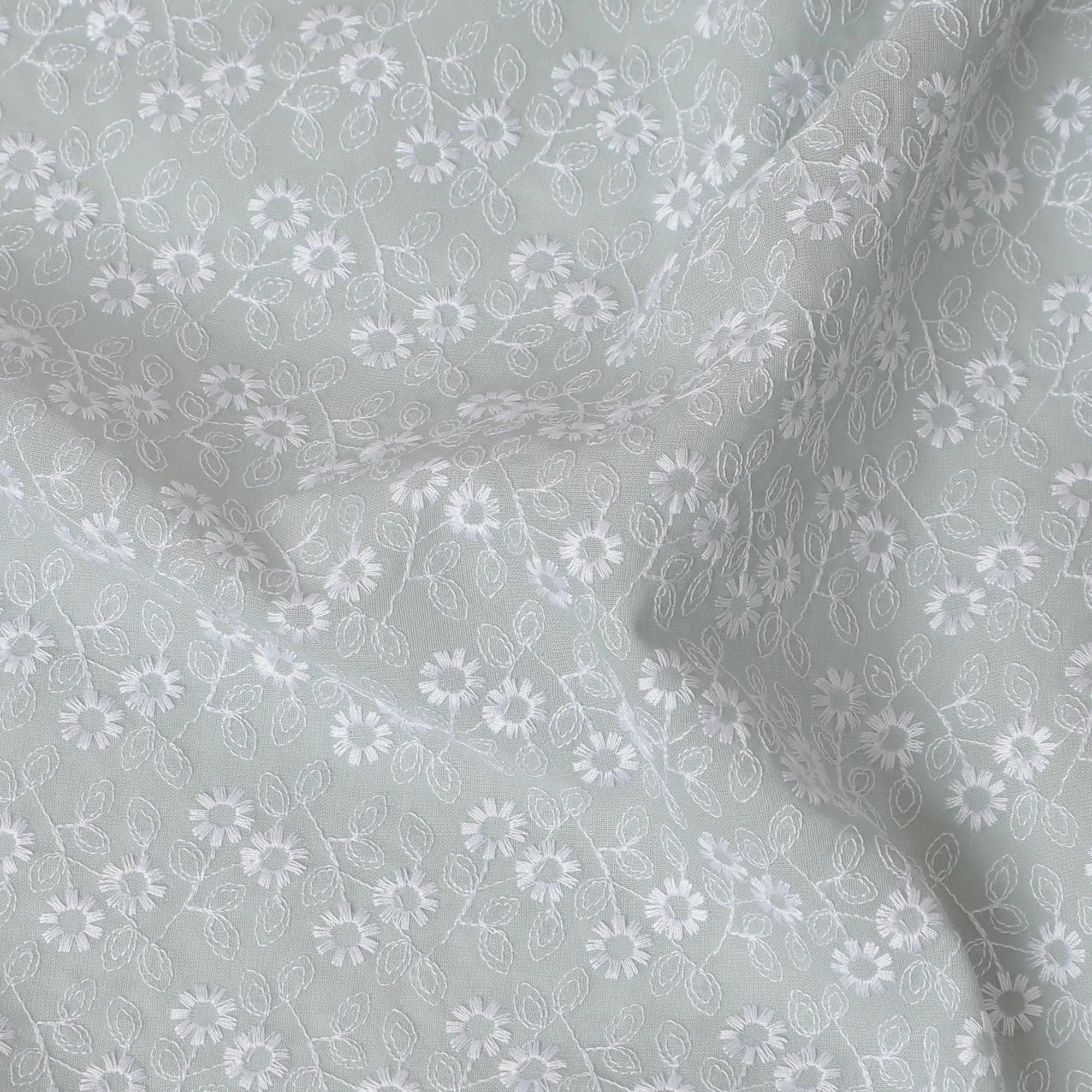 Silver Whisper Embroidered Cotton Voile Fabric - Subtle Sheen 110cm-D17570