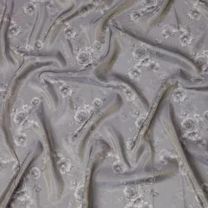 Silvery Grey Organza Fabric - Embossed Rose Elegance, 110cm Width, Timeless Sheen-D18954