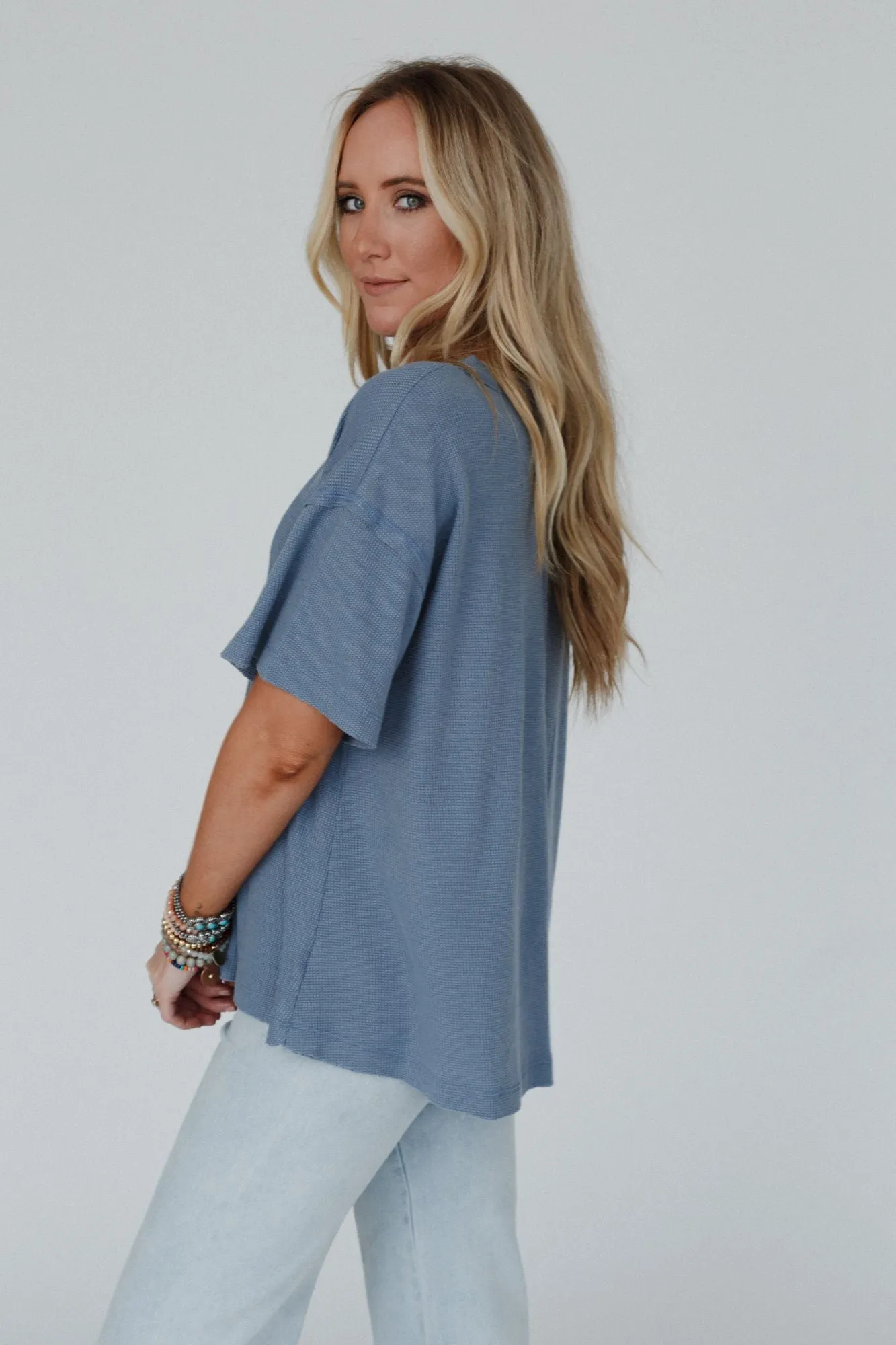 Soft Plume Henley Top - Blue Slate