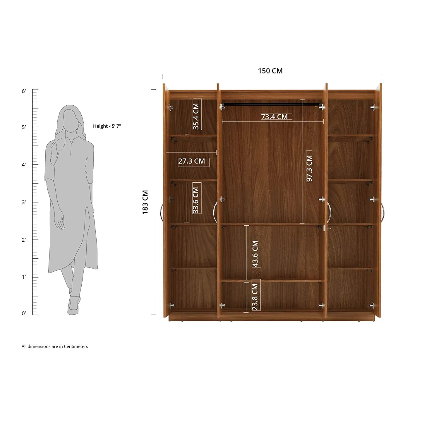 Solimo Medusa Engineered Wood Wardrobe Walnut Finish