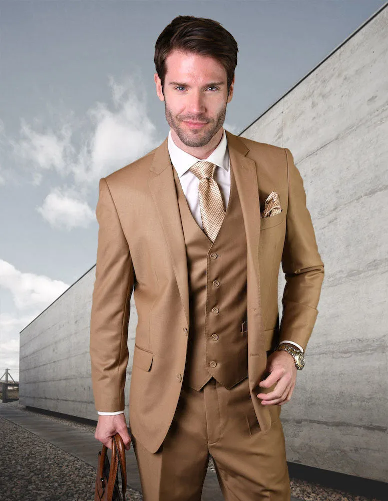 STAVROS 3 PC CARAMEL MODERN FIT SUIT